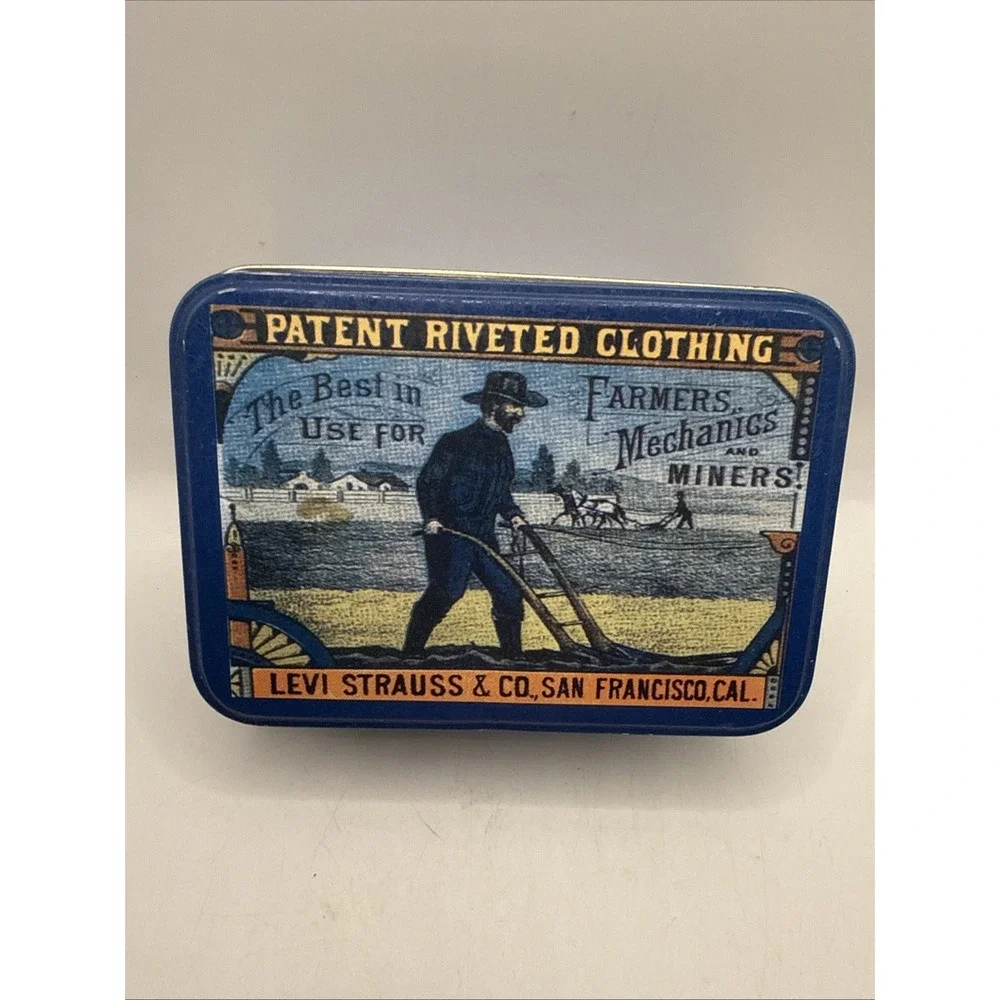 Vintage Metal Advertising‎ Tin Levi Strauss & Co. Blue Jeans Storage Rare